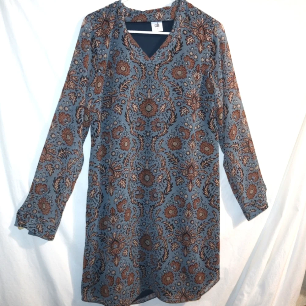CAbi Provincial Tunic Dress Womens  Blue Brown Floral Style 3295 Size S - Picture 6 of 13